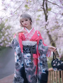 Новое Японское Кимоно Вечернее Платье С Вращающимся Рукавом Кимоно Платье Для Взрослых Senzuru Ручка Цветок и Огненная Сборка Традиционное Кимоно