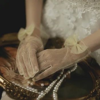 Новые Свадебные перчатки с полными пальцами luva de noivas Gants Mariage Femme Тюлевые перчатки с шампанским Свадебные Аксессуары