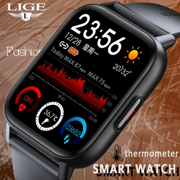 Новые умные часы LIGE для мужчин, температура тела, 1,69-дюймовый сенсорный экран, женские умные часы, точный кислородный монитор, спортивные мужские часы