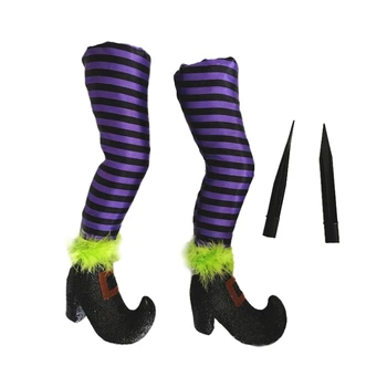 Ножки Злой Ведьмы на Хэллоуин со Светодиодной подсветкой (1 пара), Подсвечивающие Ножки Ведьмы, Набор Дворовых Колышков Для Ног Ведьмы 40JA