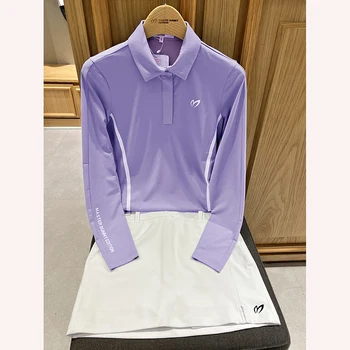 Осенняя одежда для гольфа, новый спортивный модный топ с длинным рукавом, Приталенная повседневная быстросохнущая дышащая эластичная футболка