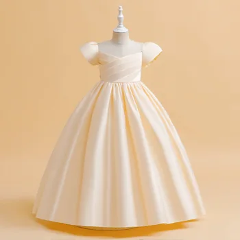 Платье с цветочным узором для девочки из кованой ткани, длинное платье принцессы с цветочным узором для детского выступления на фортепиано