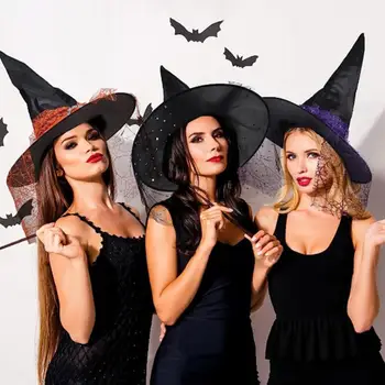 Привлекающая внимание шляпа ведьмы на Хэллоуин, мягкие удобные головные уборы для взрослых и детей, для украшения одежды, реквизит