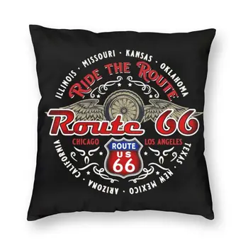 Прочитайте Route 66 Motorcyle Bikers Квадратная наволочка для украшения автомобильных дорог США, подушка для гостиной, двусторонняя