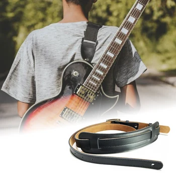 Прочный кожаный ремень для электрогитары с металлической пряжкой, плечевой ремень, регулируемые винтажные ремни для гитары-коричневый цвет