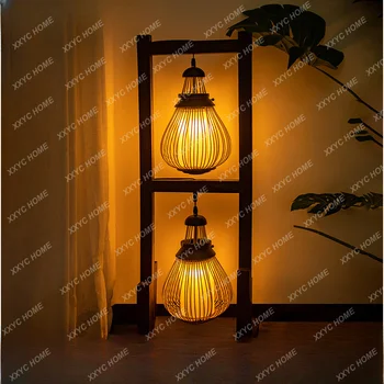 Ремесленная лампа Юго-Восточная Азия Торшер из ротанга из массива дерева, Деревянная Садовая лампа, Креативная Декоративная лампа для отеля