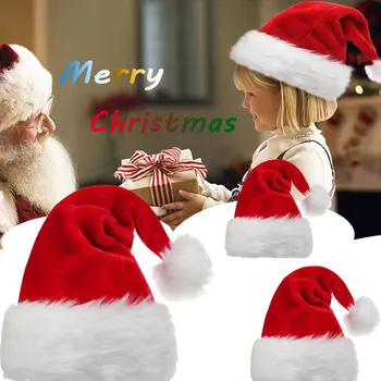 Рождественские шапки, новогодняя толстая плюшевая шапка для взрослых, детская шапка, рождественские украшения для дома, Рождественские подарки Санта-Клауса, теплая зимняя шапка