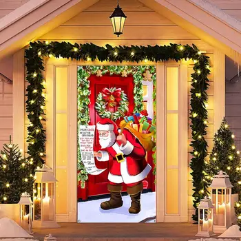 Рождественский Фон, Праздничные Рождественские Дверные Занавески с принтом Санта-Клауса, Тонкая Работа, Украшение для дома, Рождество