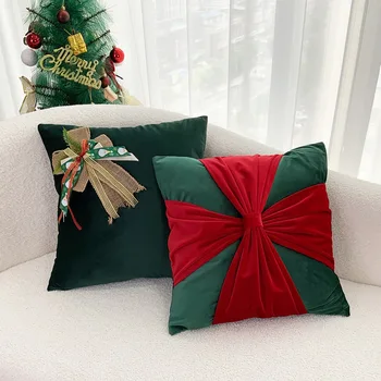 Рождественский чехол для подушки 45 * 45 Наволочка с принтом банта, украшение для дома, украшение для дивана, наволочка
