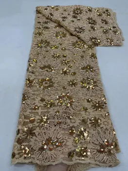 Свадебные Платья из кружевной ткани с пайетками для новобрачных, 5 Ярдов, 2023, Высококачественная Нигерийская Тюлевая ткань, Белая Африканская сетка,