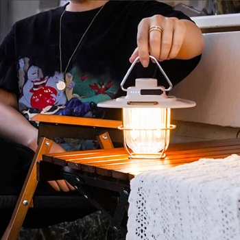 Светодиодный фонарь для кемпинга, винтажный портативный подвесной светильник для палатки с плавным затемнением, водонепроницаемый IPX4, перезаряжаемый для кемпинга на открытом воздухе
