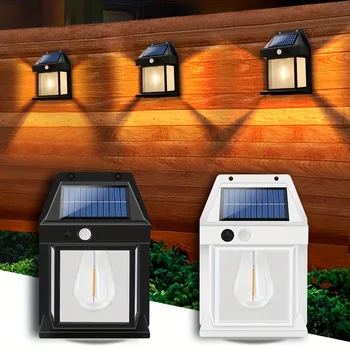 Солнечные фонари, уличный ретро-настенный светильник с вольфрамовой нитью, светодиодное наружное освещение на солнечных батареях, лампа с датчиком движения, направленная на солнечный свет