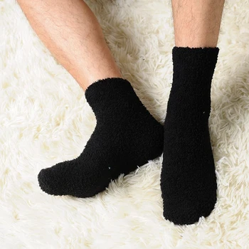 Спортивные носки, мужские утепленные Носки, Модные зимние Теплые носки из кораллового флиса, пушистые однотонные мужские носки для сна, Мужские носки для баскетбола