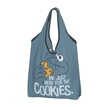Сумка для покупок из бакалеи Cookie Monster, изготовленная на заказ, сумка-тоут для покупок через плечо, портативная сумка с мультяшной Улицей Сезам большой емкости