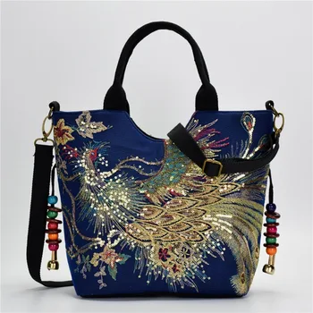 Сумка с вышивкой, Холщовая женская сумка с вышивкой, Национальная переносная Летняя Женская диагональная сумка, 2 стиля