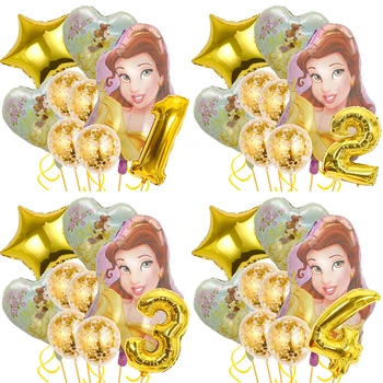 Украшения для вечеринки Disney Princess Belle Набор фольгированных воздушных шаров С Подарками на День Рождения, Праздничный номер для девочек, Аксессуары для вечеринок Globlo
