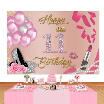 Фон для фотосъемки с 11-м днем рождения, баннер для розовых девочек 11 лет, украшения из воздушных шаров, принадлежности для фотофорума