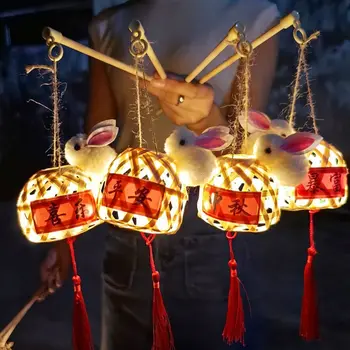 Фонарь в китайском стиле, бамбуковый светодиодный фонарь, Светящийся фонарь ручной работы, Фестиваль середины осени, Детские переносные фонари, украшение дома