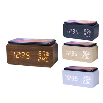 Цифровой будильник, будильник температуры и влажности, светодиодные электронные часы, беспроводное зарядное устройство для смартфона