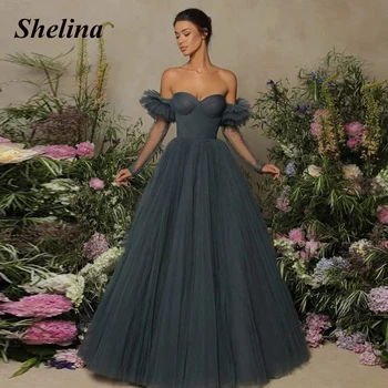 Шелина Простые тюлевые вечерние платья для вечеринок 2023 Женское вечернее платье с открытыми плечами и открытой спиной Vestido De Fiesta