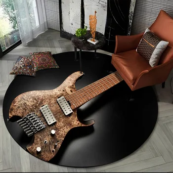 Электрогитара Классическая гитара Круглый ковер для гостиной, спальни, детской игровой комнаты, коврик для домашних животных, нескользящий коврик для пола