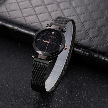 Элитный бренд Cagarny Женские часы с черным стальным сетчатым браслетом, часы для девочек, наручные часы, женские кварцевые часы с кристаллами
